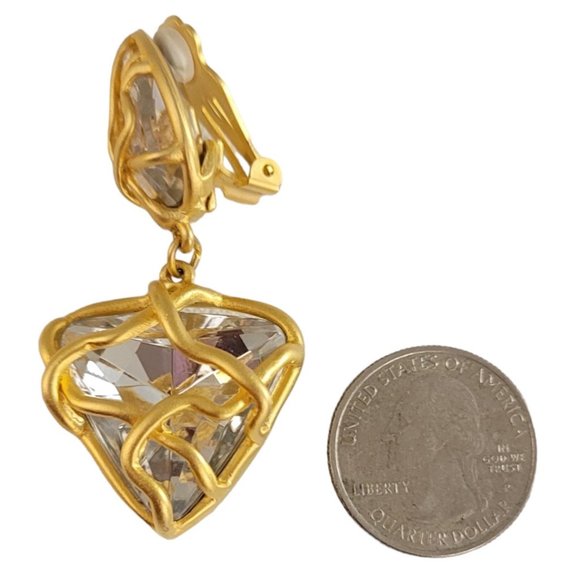 Norma Jean Matte Gold Tone Modernist Brutalist Teardrop Clip-On Earrings K984 - Picture 7 of 9